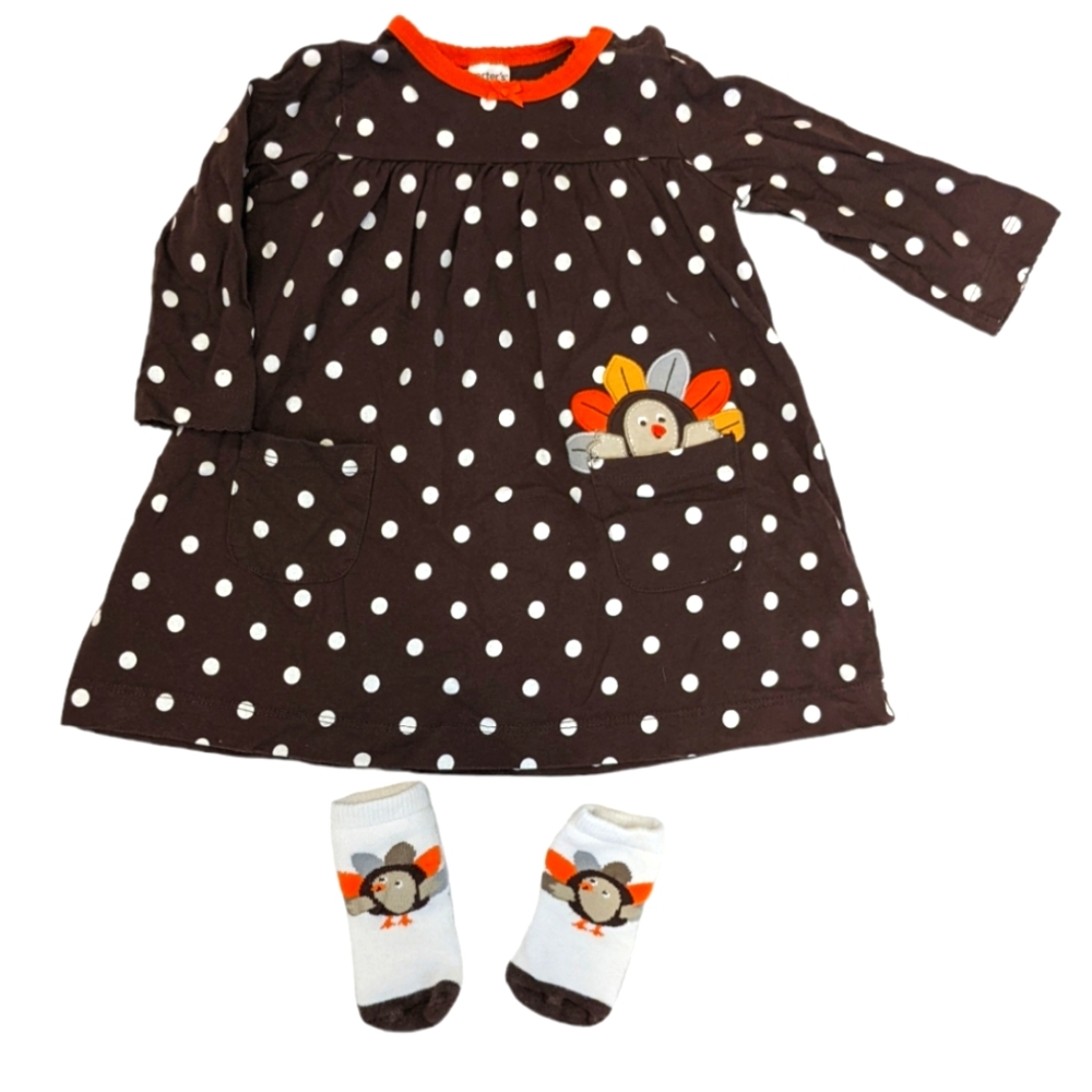 Carter's baby girl Thanksgiving dress and matching turkey socks size 6 months